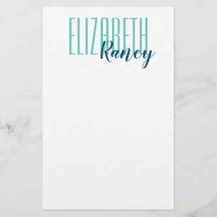 Simple Bold Type Aqua Blue Stationery