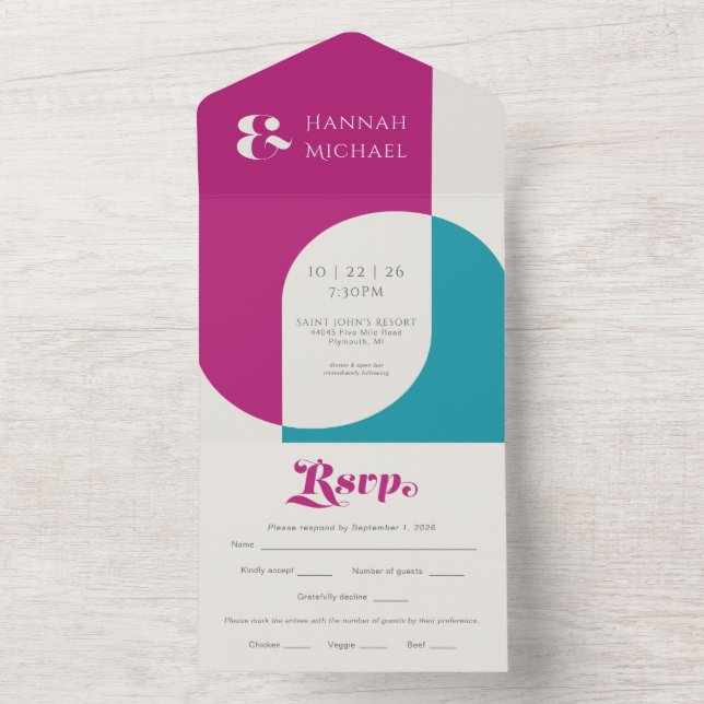 Simple Bold Vintage Magenta All In One Invitation (Inside)