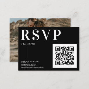 Simple bold white black wedding rsvp Qr code photo Enclosure Card