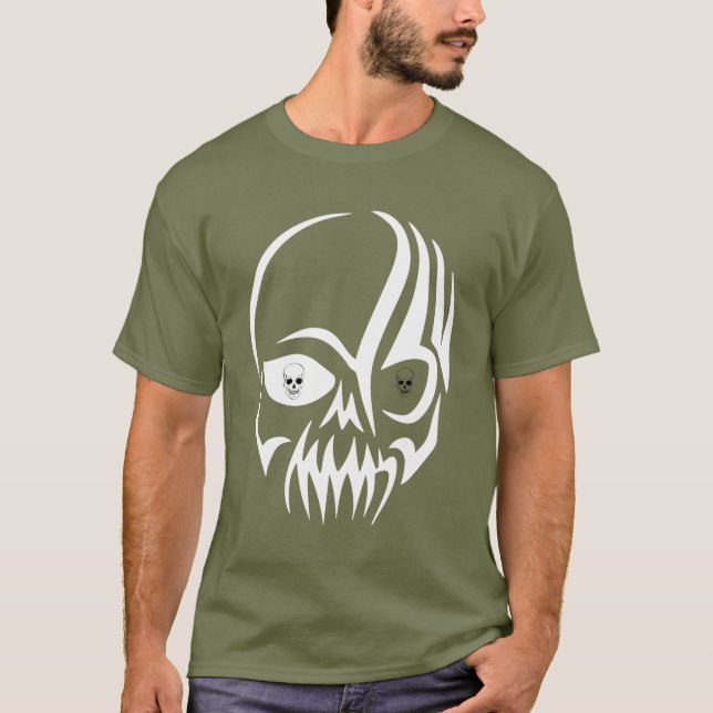 Simple Bold White Skull Drawing Spooky T-Shirt (Front)