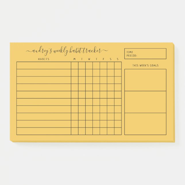 Simple Bold Yellow Weekly Habit Tracker Post-it Notes (Front)
