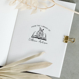 Simple Book with Flowers, From the Library Of,  Rubber Stamp