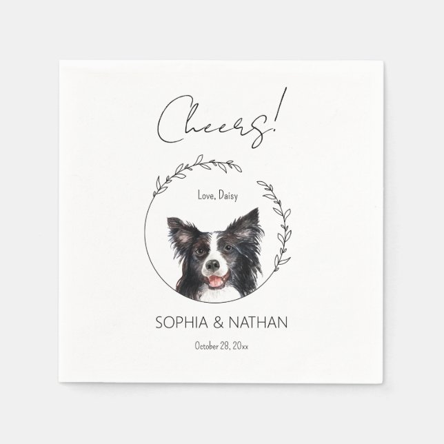 Simple Border Collie Dog Wedding Cocktail Napkins (Front)