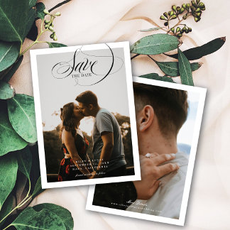 Simple Border Elegant Script Two Photo Save The Date