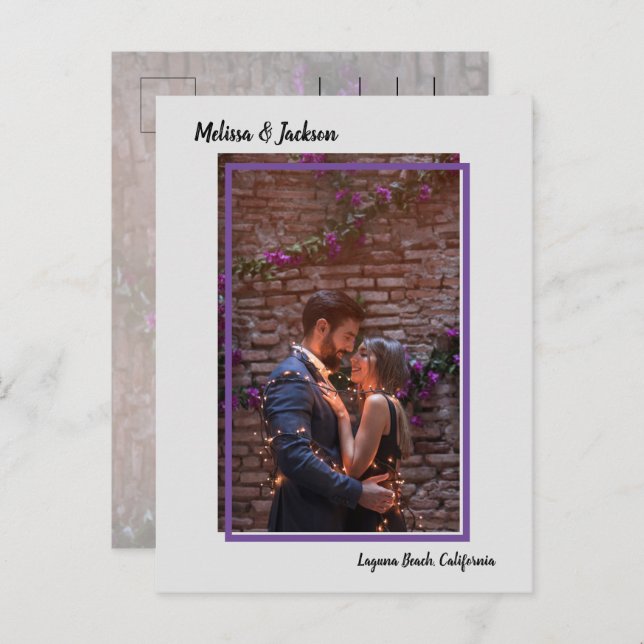 Simple Border Overlay Photo Wedding Save the Date Announcement Postcard (Front/Back)