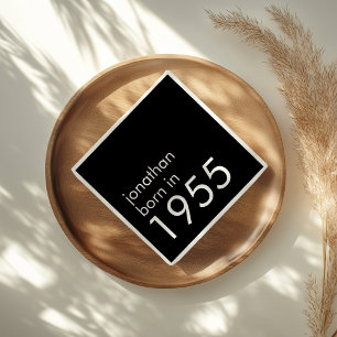 Simple Born in 1955 Black 70th Birthday Party Napkin