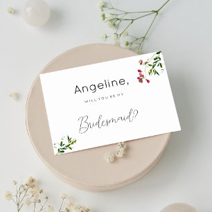 Simple botanic pink red green flowers Bridesmaid Invitation