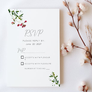 Simple botanic pink red green flowers RSVP Invitation