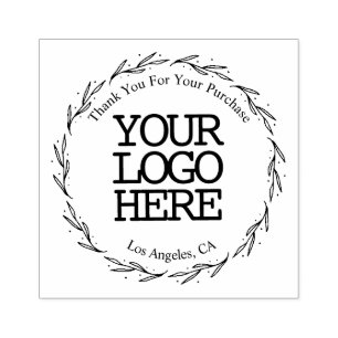 Simple Botanical Add Logo Thank You for Purchase Rubber Stamp