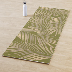 Simple Botanical Beige Palm Leaves on Brown Yoga Mat