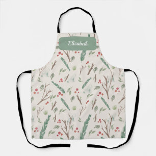 Simple Botanical Berries Christmas Pattern Ivory Apron
