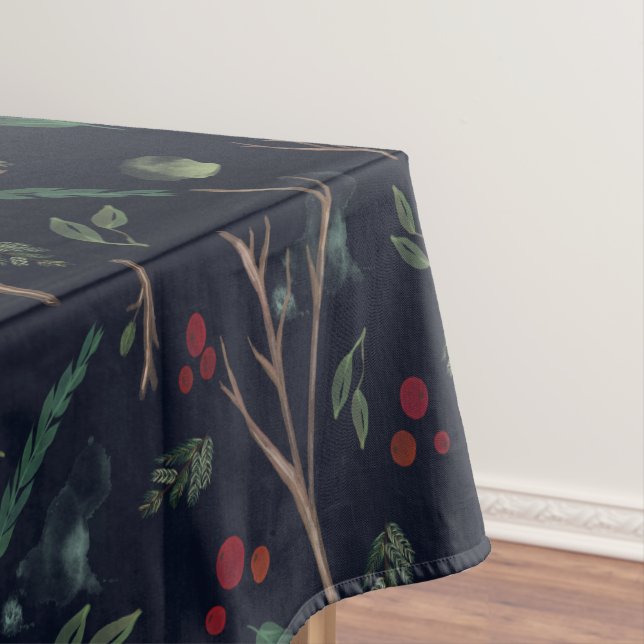 Simple Botanical Berries Christmas Pattern Tablecloth (In Situ)