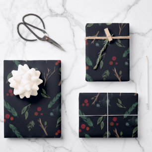 Simple Botanical Berries Christmas Pattern Wrapping Paper Sheet