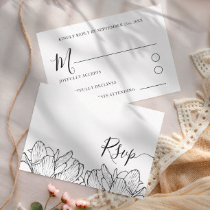 Simple Botanical Black & White Wedding RSVP Card