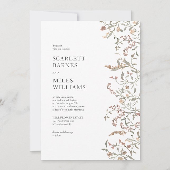 Simple Botanical Boho Wedding Invitation (Front)