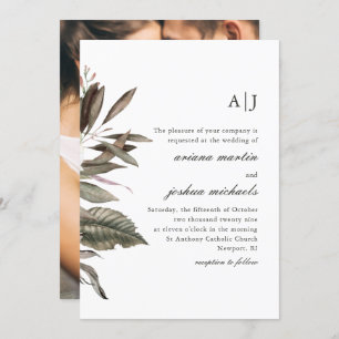 Simple Botanical Bouquet with Monograms Photo Invitation