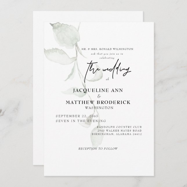 Simple Botanical Bride Parents Wedding Invitation (Front/Back)