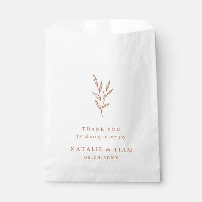Simple Botanical Burnt Orange Wedding Favour Bag (Front)