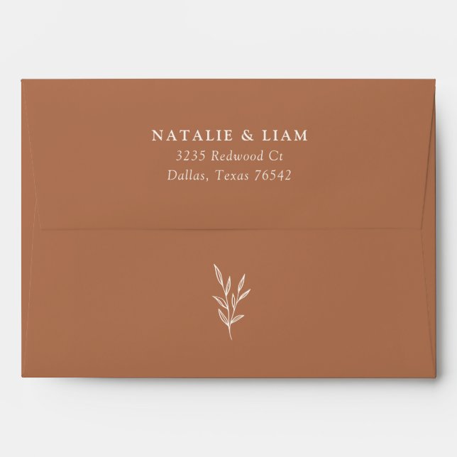 Simple Botanical Burnt Orange Wedding Invitation E Envelope (Back (Top Flap))