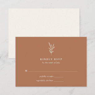 Simple Botanical Burnt Orange Wedding RSVP Card