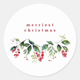 Simple Botanical Christmas Classic Round Sticker