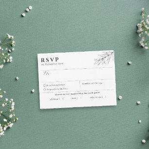 Simple Botanical Dark Green Meal Choice RSVP Card