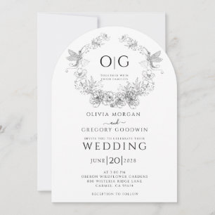 Simple Botanical Elegant Floral Wreath Monogram Invitation