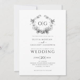 Simple Botanical Elegant Monogram  Invitation