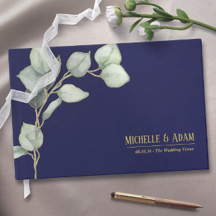 Simple Botanical Eucalyptus Wedding Gold Guest Book