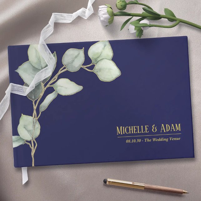 Simple Botanical Eucalyptus Wedding Gold Guest Book (Simple Botanical Eucalyptus Wedding Gold Foil Guest Book)