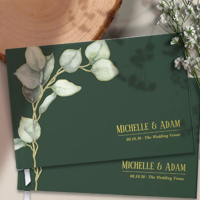 Simple Botanical Eucalyptus Wedding Gold Guest Book (Simple Botanical Eucalyptus Wedding Gold Foil Guest Book)