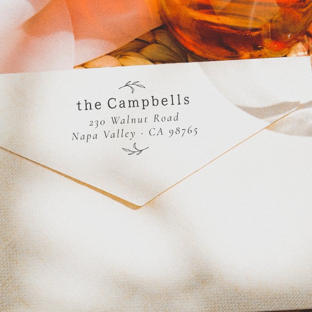 Simple Botanical Family Name & Return Address Self-inking Stamp (Rubber Stamp Mock-up)