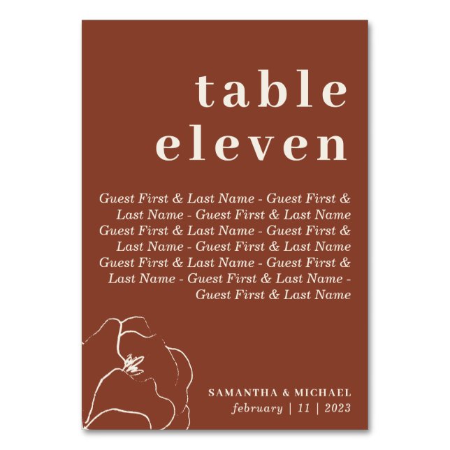 Simple Botanical Floral guests Terracotta seat Table Number (Front)