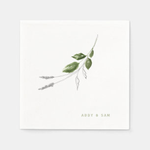Simple Botanical Foliage Wedding Names Cocktail Napkin