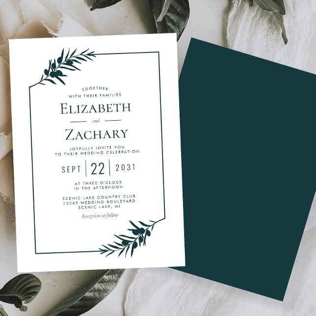 Simple Botanical Frame Emerald Green Wedding Invitation (Creator Uploaded)