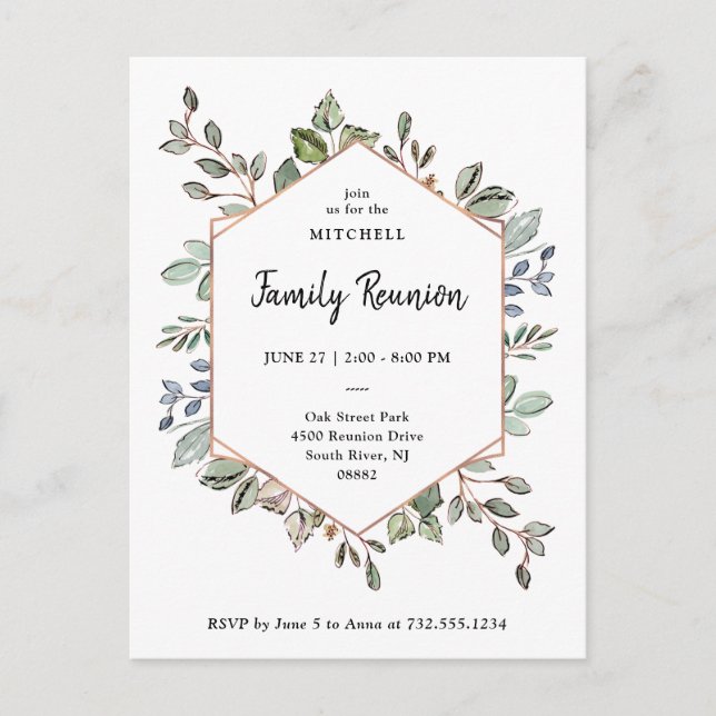 Simple Botanical Geometric | Family Reunion Postcard (Front)
