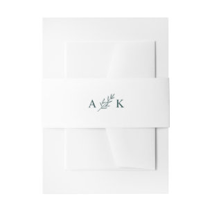 Simple Botanical Leaf Custom Monogram Green White Invitation Belly Band