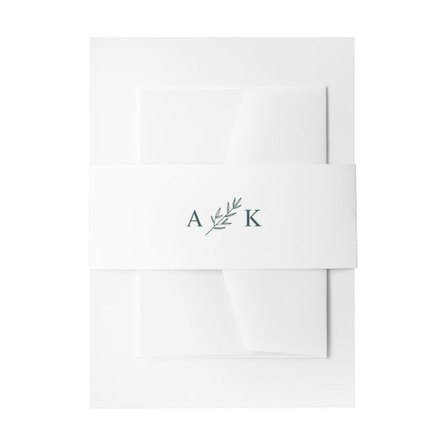 Simple Botanical Leaf Custom Monogram Green White Invitation Belly Band (Front Example)