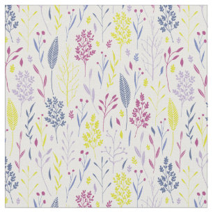 Simple Botanical Leaves in Purples Blues & Yellows Fabric