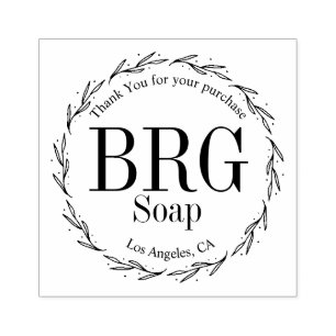 Simple Botanical Monogram Thank You for Purchase  Rubber Stamp