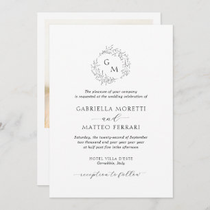 Simple Botanical Monogram Wedding Invite with RSVP