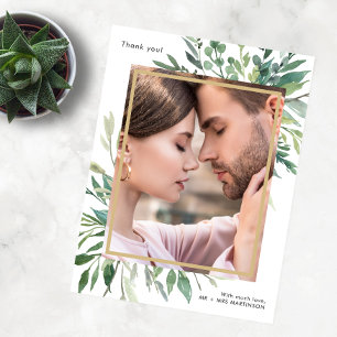 Simple Botanical One Photo Wedding Thank You Postcard