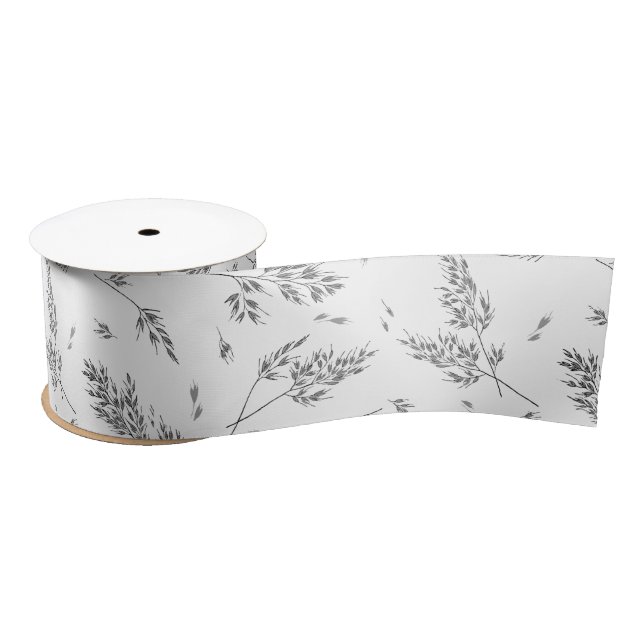 Simple Botanical Pattern Elegant Boho Grass  Satin Ribbon (Spool)