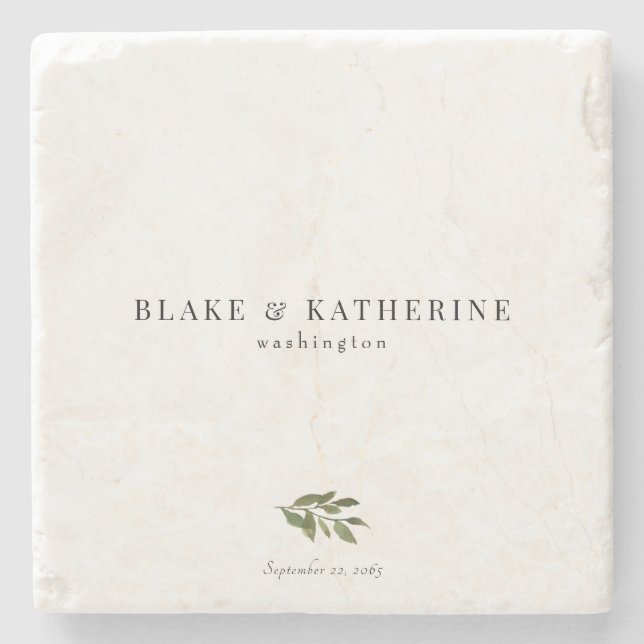 Simple Botanical Personalised Stone Coaster (Front)