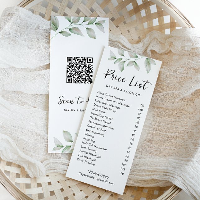 Simple Botanical Price List with QR Code Rack Card (Creator Uploaded)