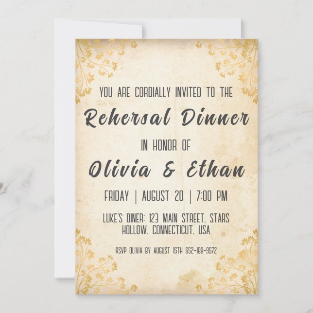 simple botanical rustic rehearsal dinner invitation (Front)