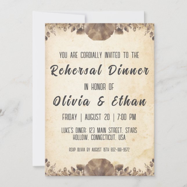 simple botanical rustic rehearsal dinner invitation (Front)