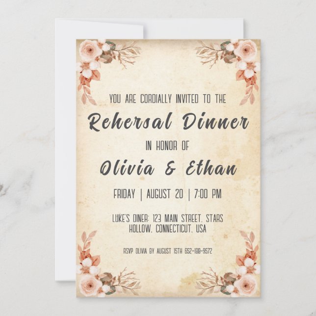 simple botanical rustic rehearsal dinner invitation (Front)