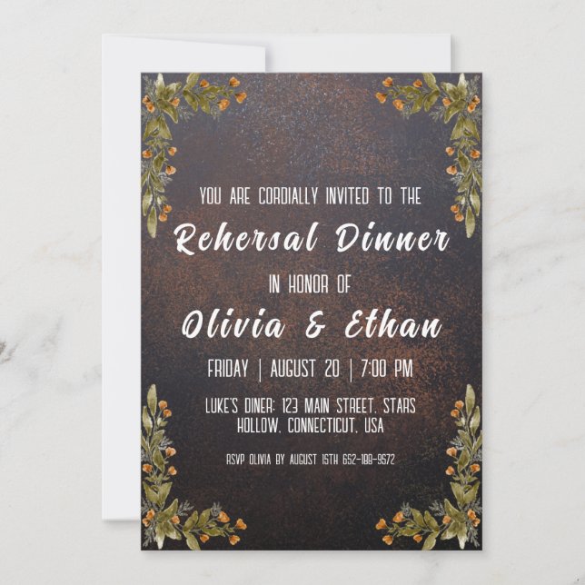simple botanical rustic rehearsal dinner invitation (Front)