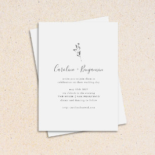 Simple Botanical Script Black White Boho Wedding Invitation